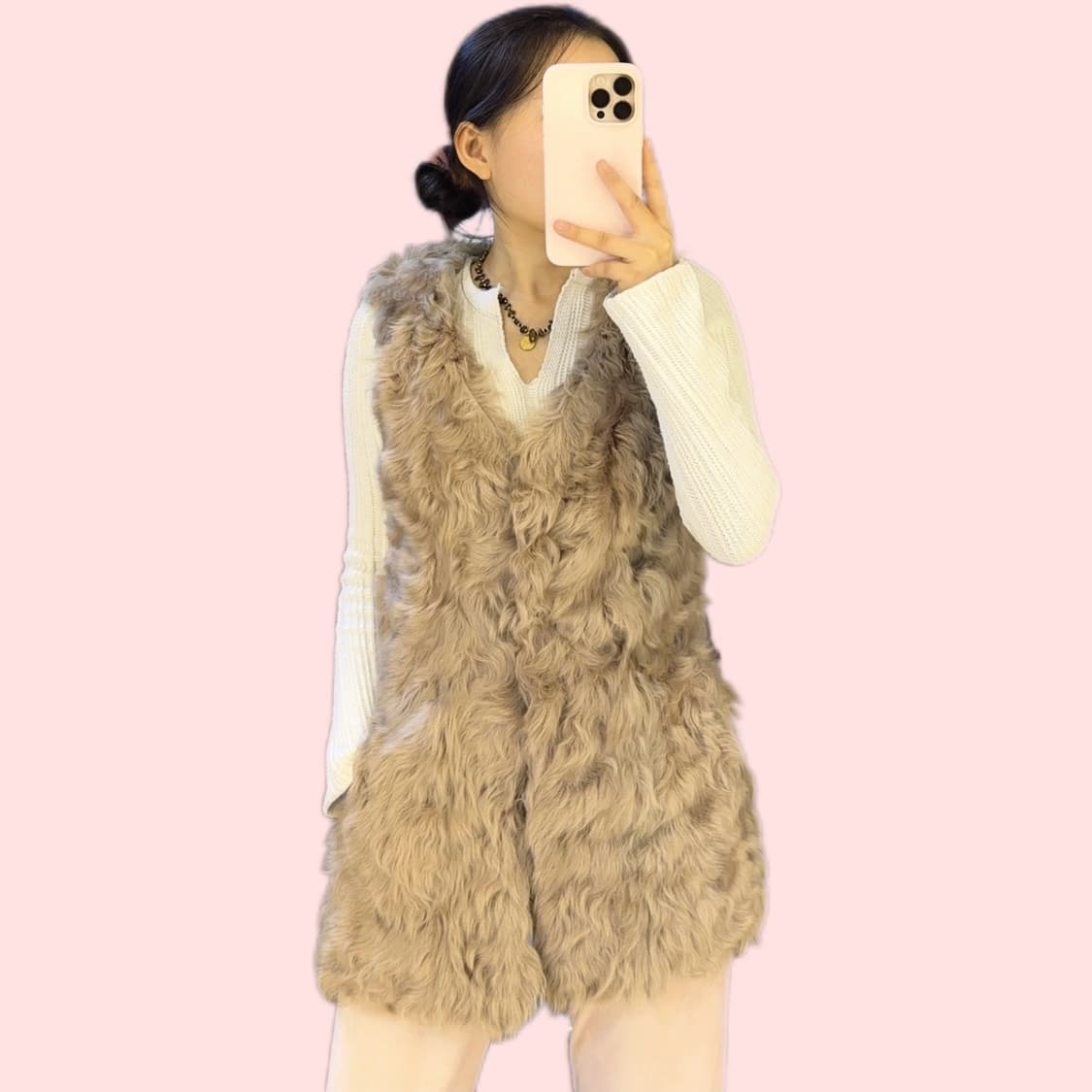 빈티지 로즈핑크  양털 토스카나 조끼 베스트 상품이미지4