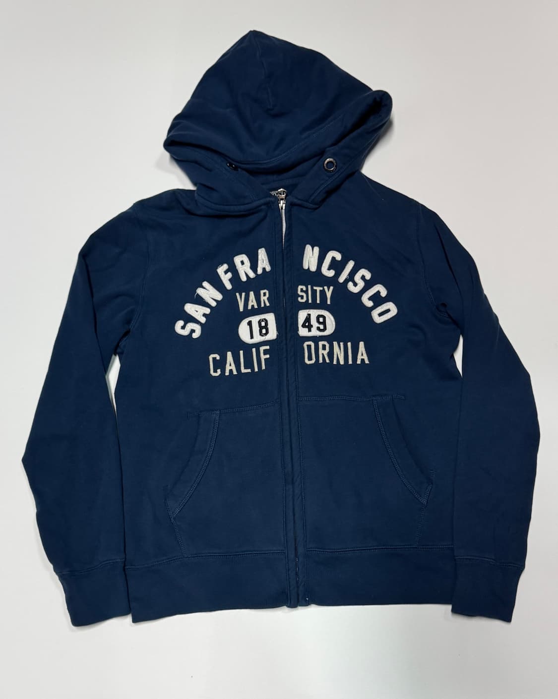 후아유 시그니처 스펠로고 빈티지 블루 기모 후드집업 상품이미지1