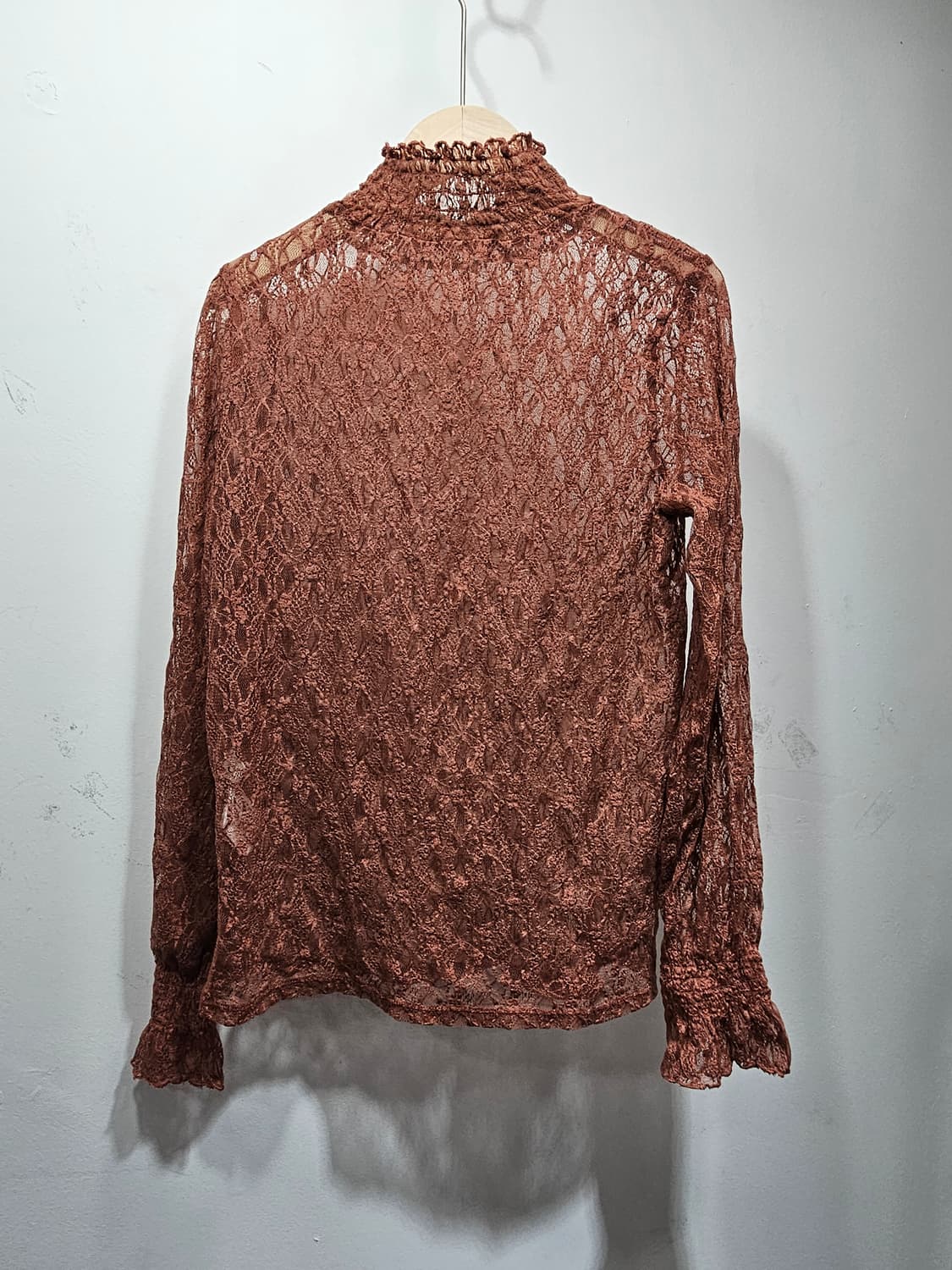 레이스 시스루 스판 티블라우스 로즈핑크 상품이미지10