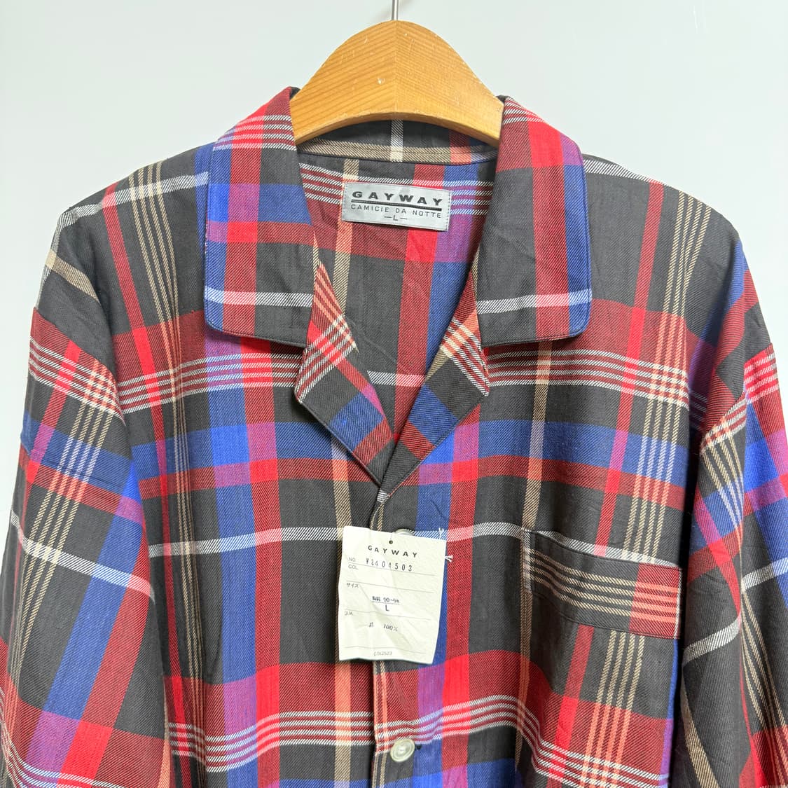 [면 100%]  체크무늬 긴팔 잠옷 세트 L 상품이미지2