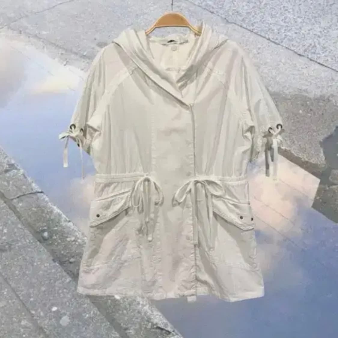 빈티지 | 유니크 화이트 코튼 후드 반팔 면 자켓 y2k 일본빈티지 야상 상품이미지3