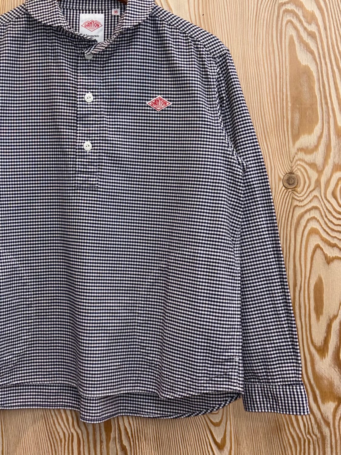 단톤 라운드 카라 체크 셔츠 상품이미지2