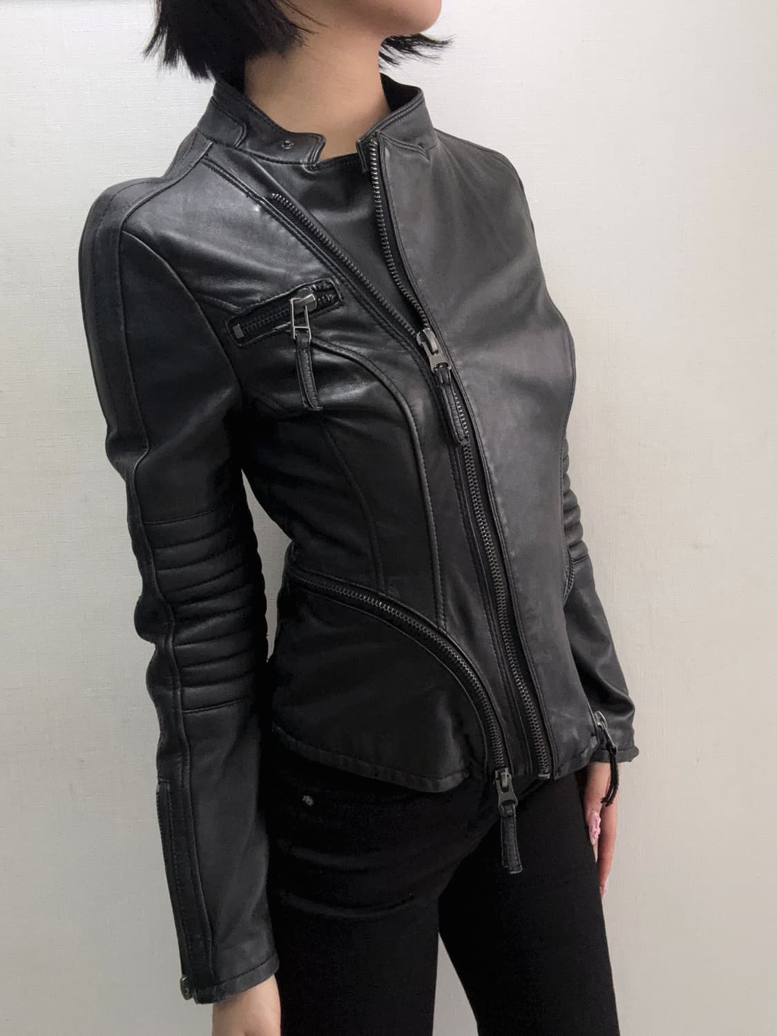 [램스킨] ZARA 퀼팅 슬림핏 바이커 레더자켓 상품이미지1