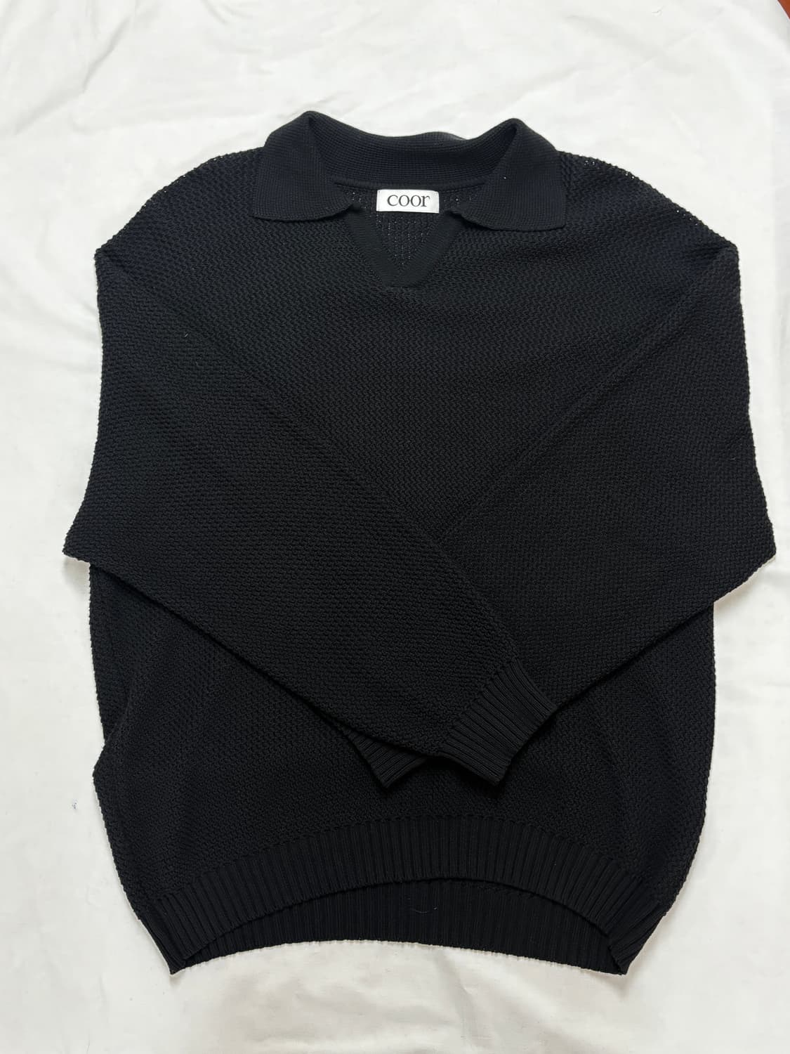 택포/S급) COOR 코튼 칼라 니트 스웨터 블랙 상품이미지2