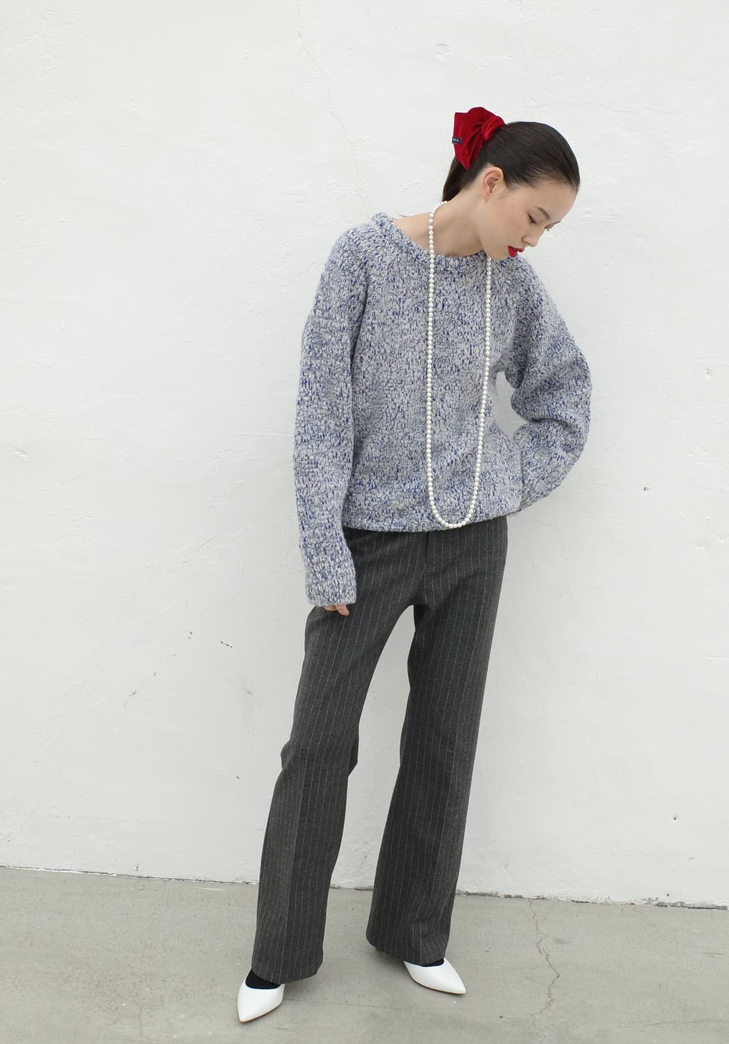 포니테일 래글런 풀오버 니트 블루믹스 상품이미지5