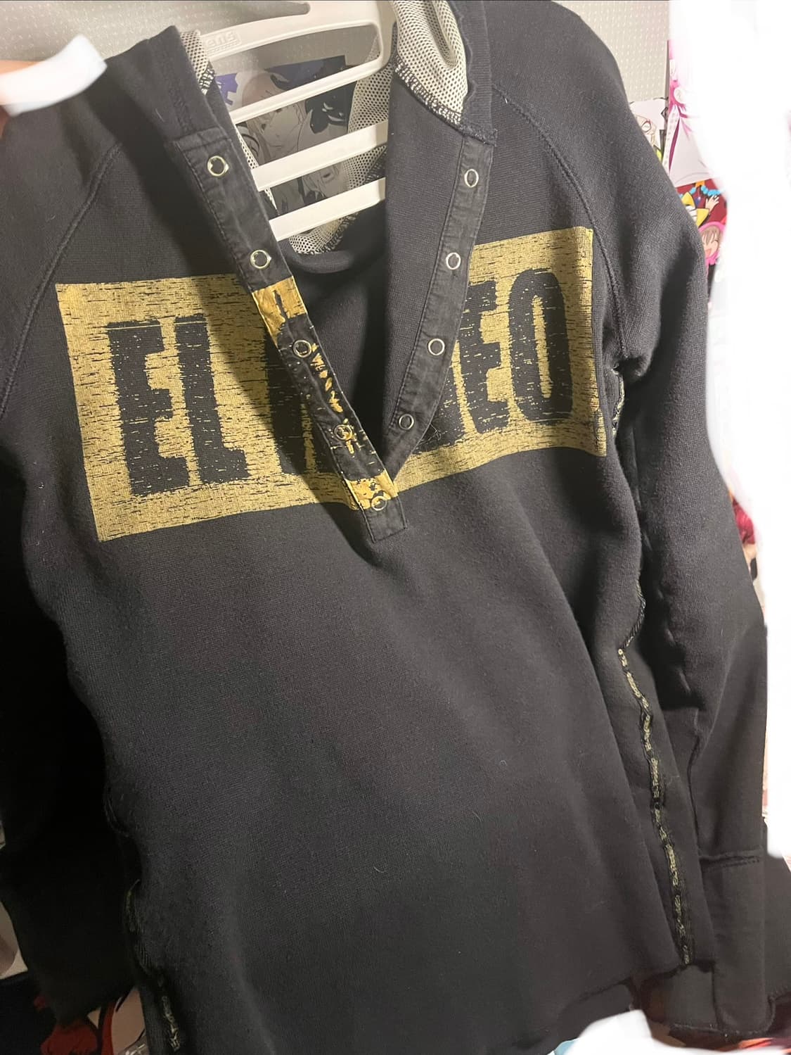 00s 프린팅 빈티지 펑크 버튼 후드티 딱붙티 핀터깔오네갸루나나갈베메클 상품이미지1