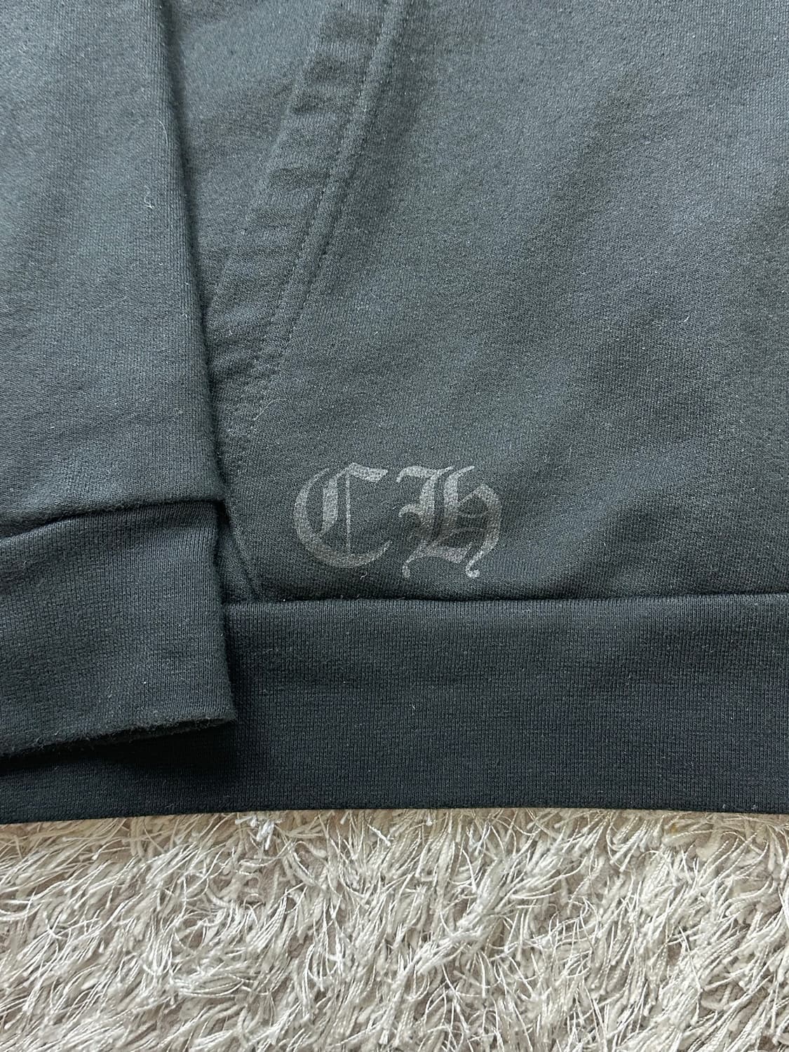 [XL] 정품 크롬하츠 USA 스크립트 로고 플리스 집업 후드 블랙 상품이미지4