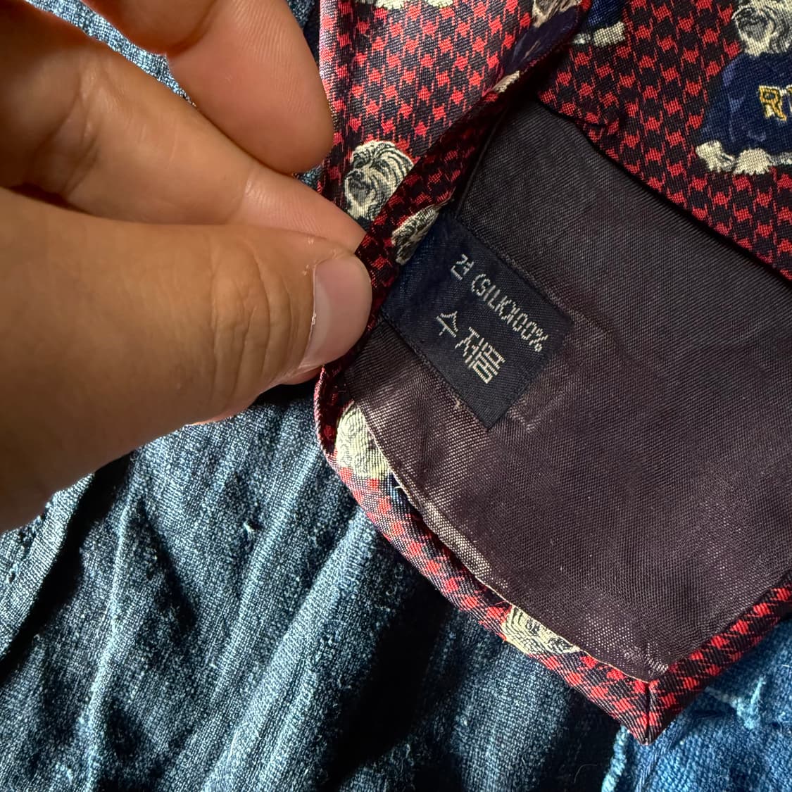 90's 폴로 랄프로렌 도그 패턴 실크 타이 상품이미지5