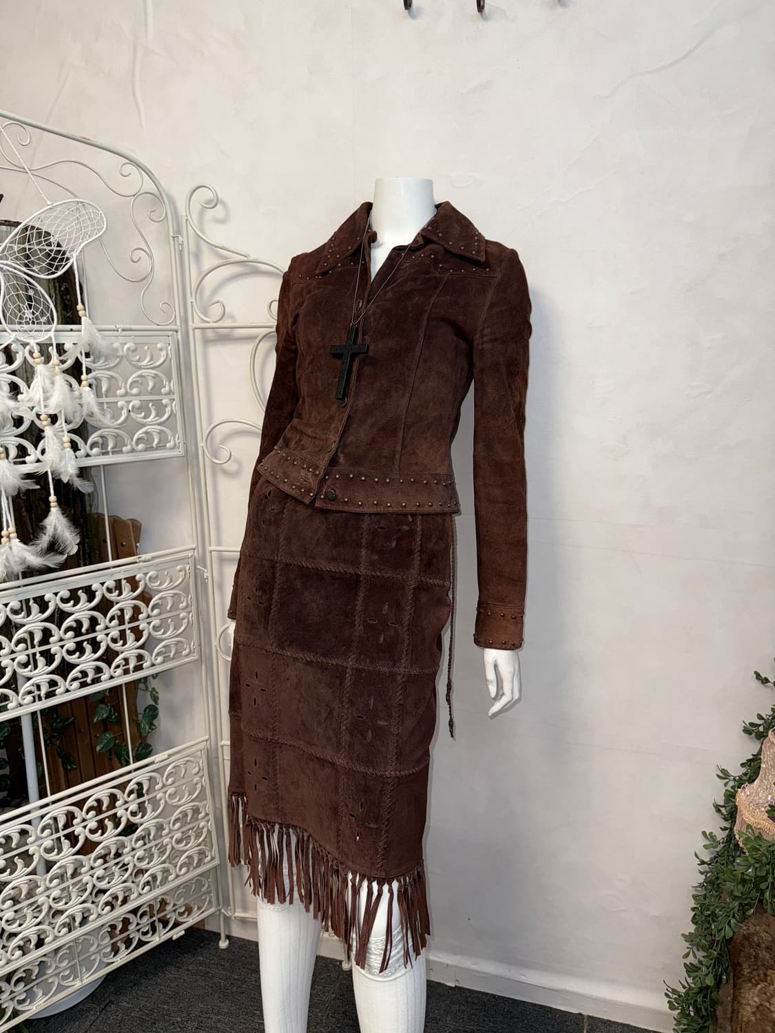Dark brown bohemian punching fringe 셋업 상품이미지3