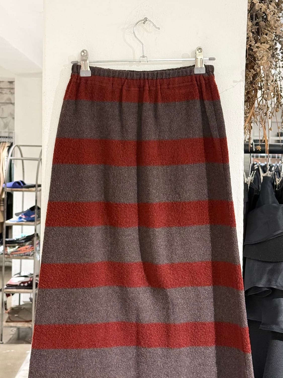 하이 스포팅 기어 브라운 스트라이프 울 블렌드 롱 스커트 상품이미지2