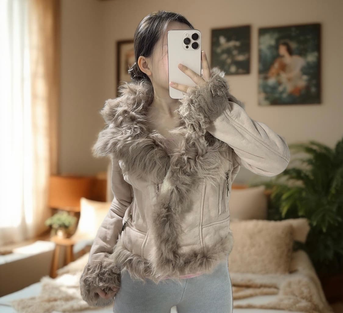 빈티지 로즈 핑크 토스카나 양털 스웨이드 무스탕 상품이미지6