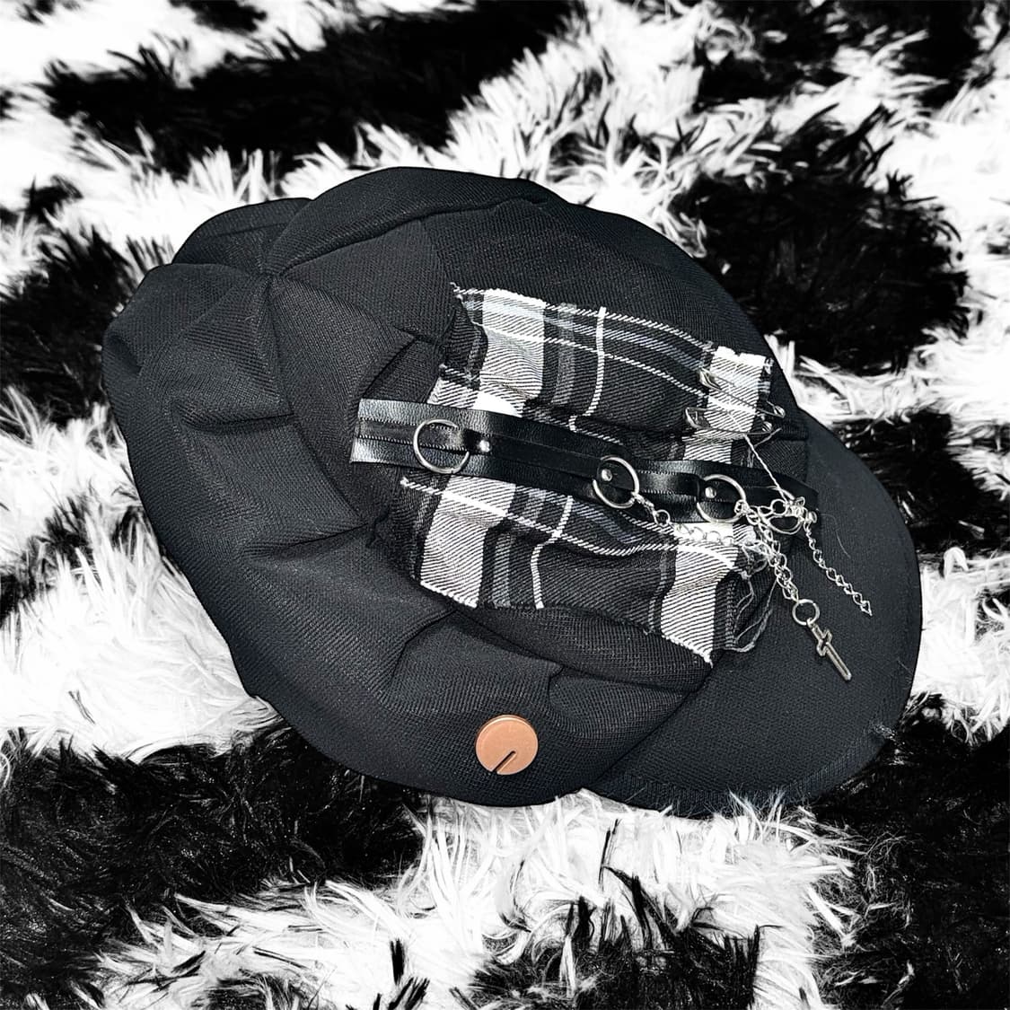 VINTAGE 빈티지 펑크 십자가 체인 블랙 햇 모자 상품이미지3