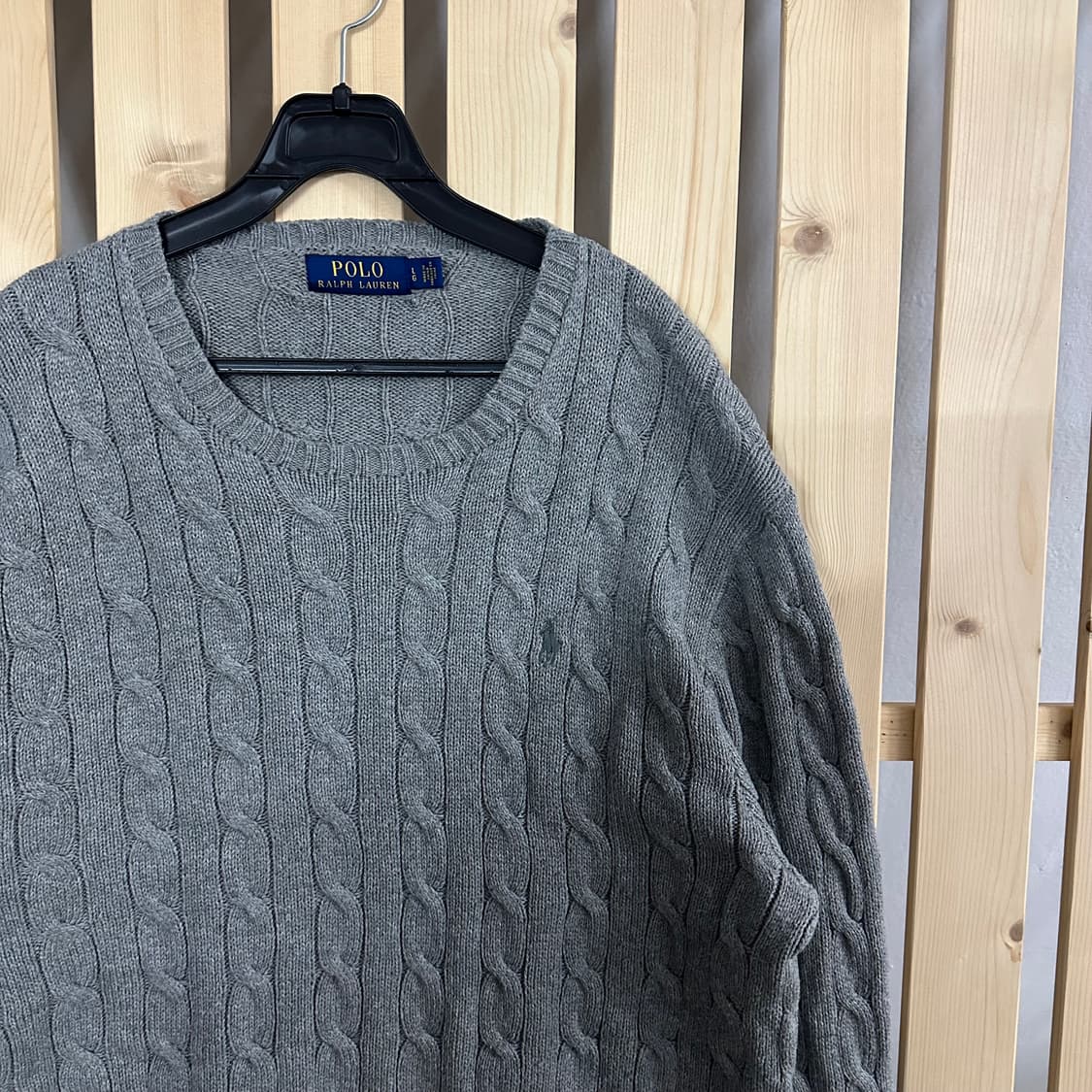 (L) 폴로 랄프로렌 라운드넥 그레이 케이블 니트 스웨터 상품이미지4