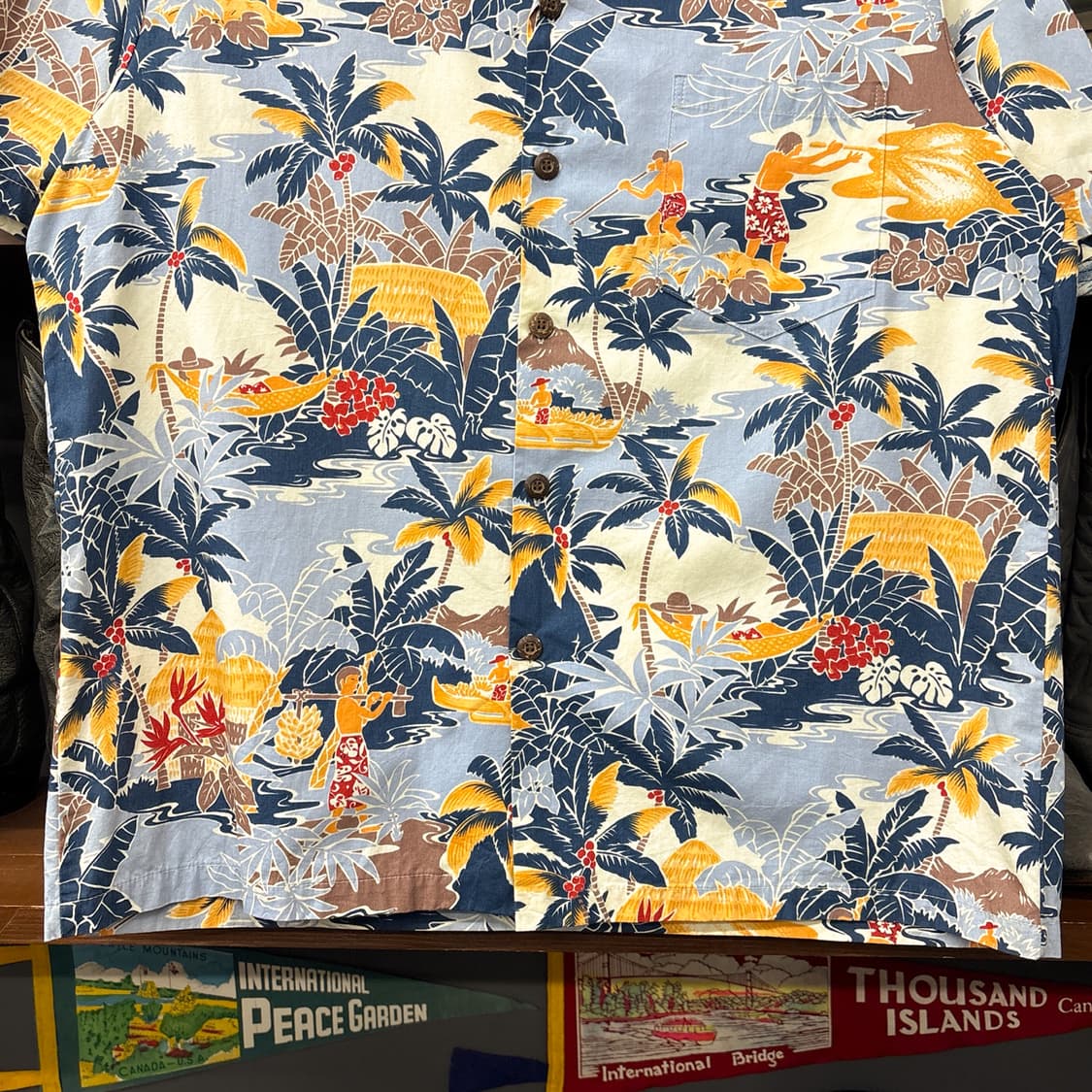 90s 블루하와이 폴리네시아 테마 프린팅 알로하셔츠 N1274 상품이미지4