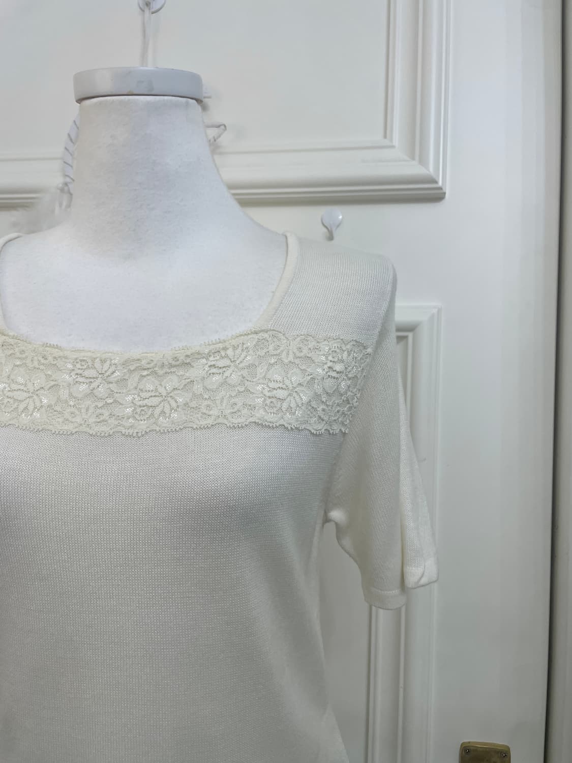 ivory lace point square-neck half knit t 상품이미지6