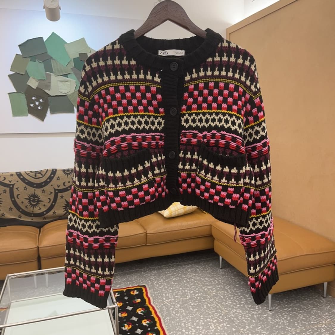 자라 자카드 히피 보헤미안 뜨개패턴 가디건 L C07727 상품이미지3
