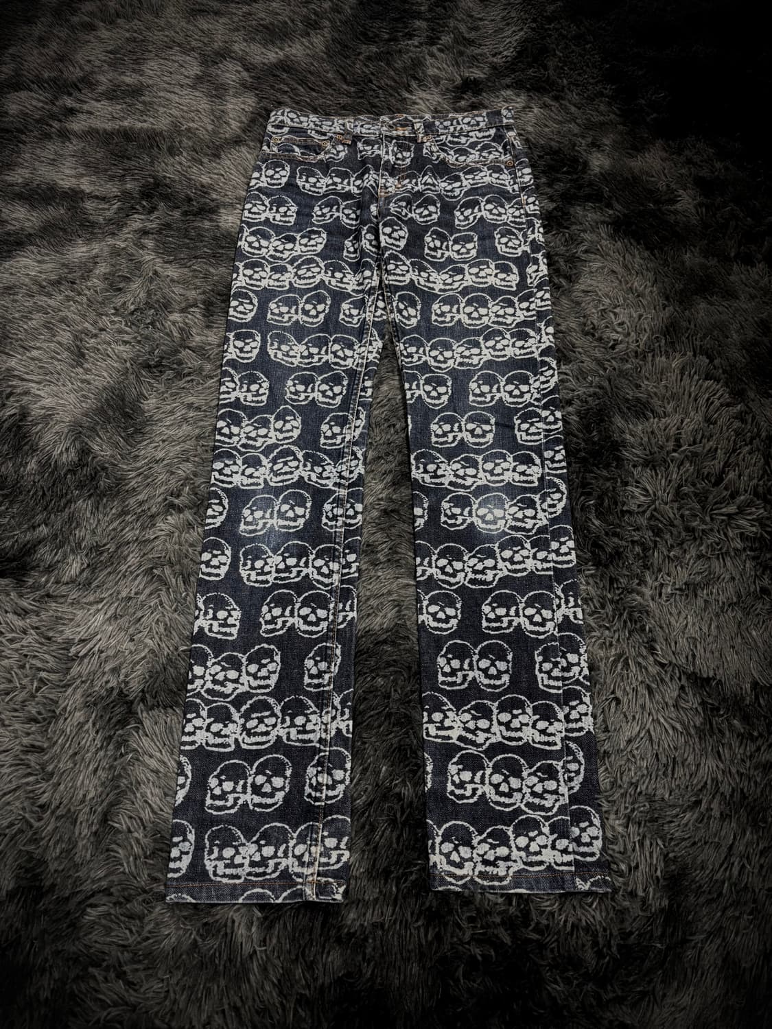 Hysteric Glamour 화이트 해골 패턴 진청 펑크 데님 팬츠  상품이미지1