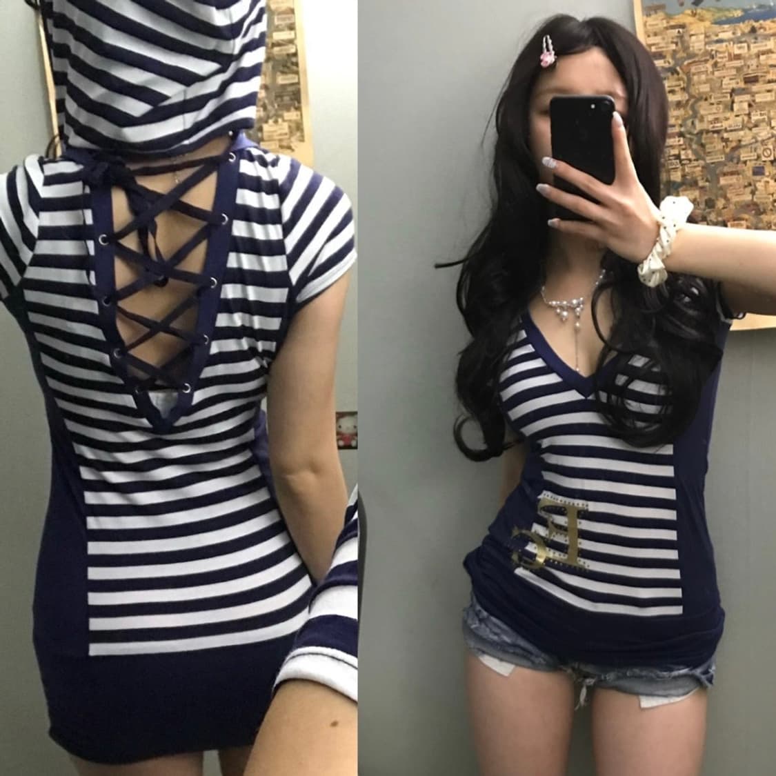 EGOIST 에고이스트 갸루 백 코르셋 셔링 반팔 후디 상품이미지1