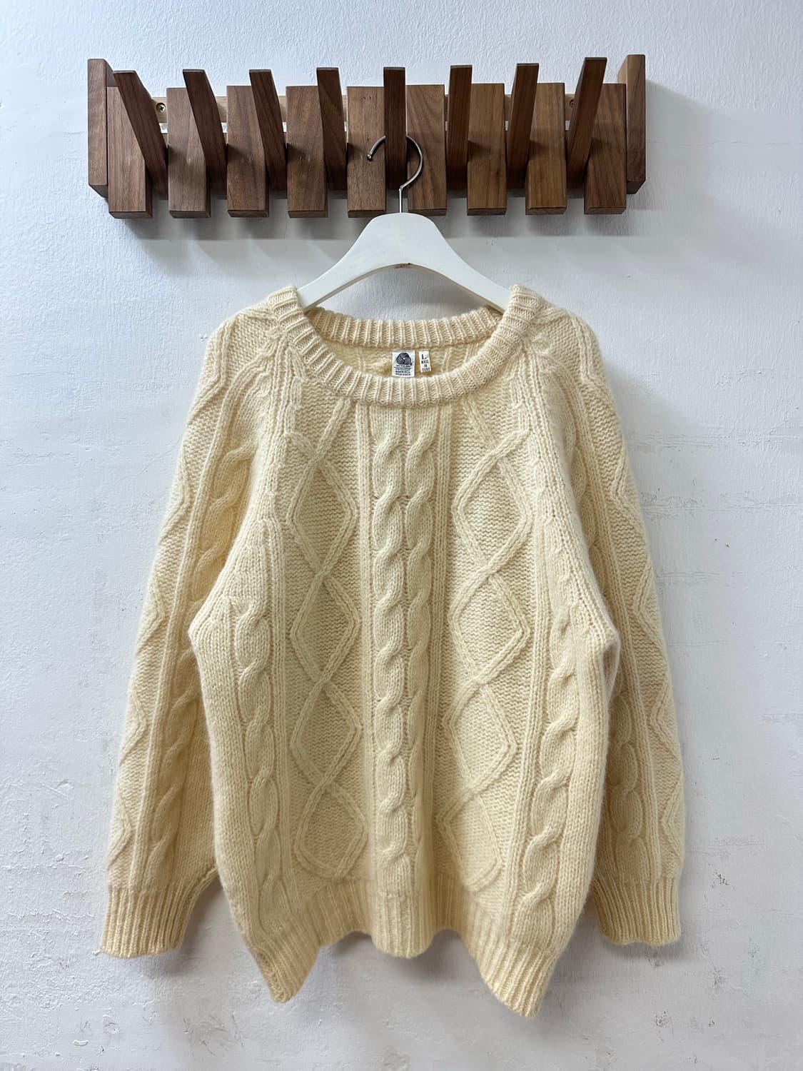 뉴 울 100% 아이보리 피셔맨 아란 케이블 니트 스웨터 상품이미지1