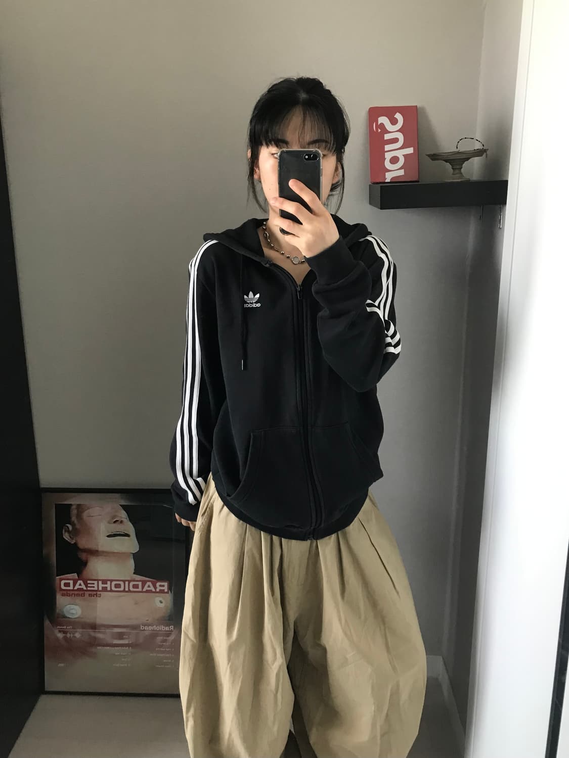 아디다스 트레포일 로고 사이드라인 블랙 후드집업 상품이미지3