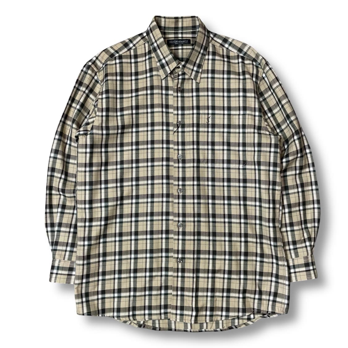 입생로랑 베이지 체크 원포켓 울 폴리 긴팔 셔츠 100 상품이미지1