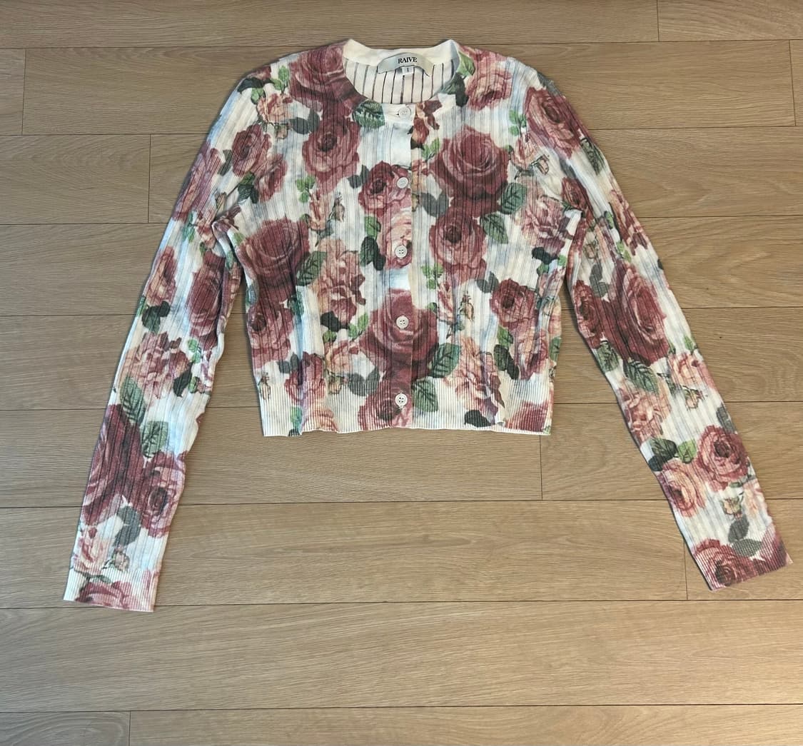 레이브 Print Crop Knit Cardigan rose 상품이미지3