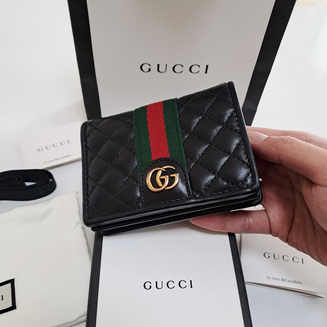 [100%/정품] 구찌 블랙 레더 퀄팅 GG 마몽 반지갑, 구찌지갑 상품이미지1