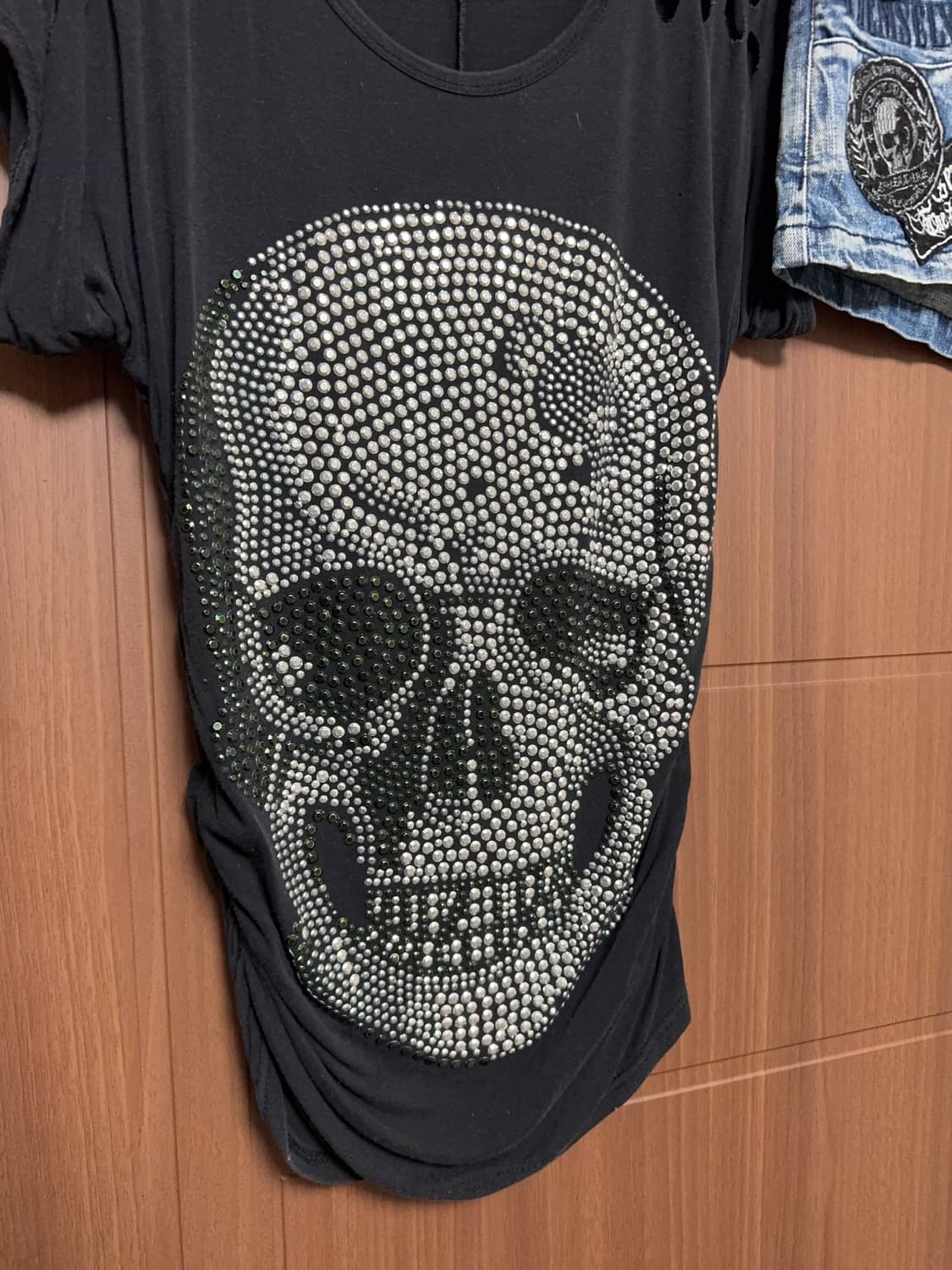 오네갸루 일본 빈티지 락 펑크 y2k 해골 큐빅 티셔츠 데님 와펜 스커트 상품이미지4