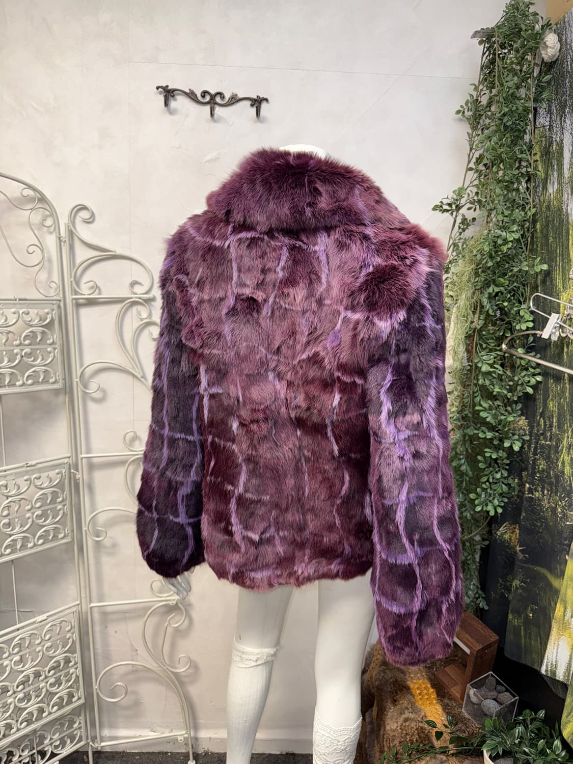 Deep purple fox fur check coat jacket  상품이미지5