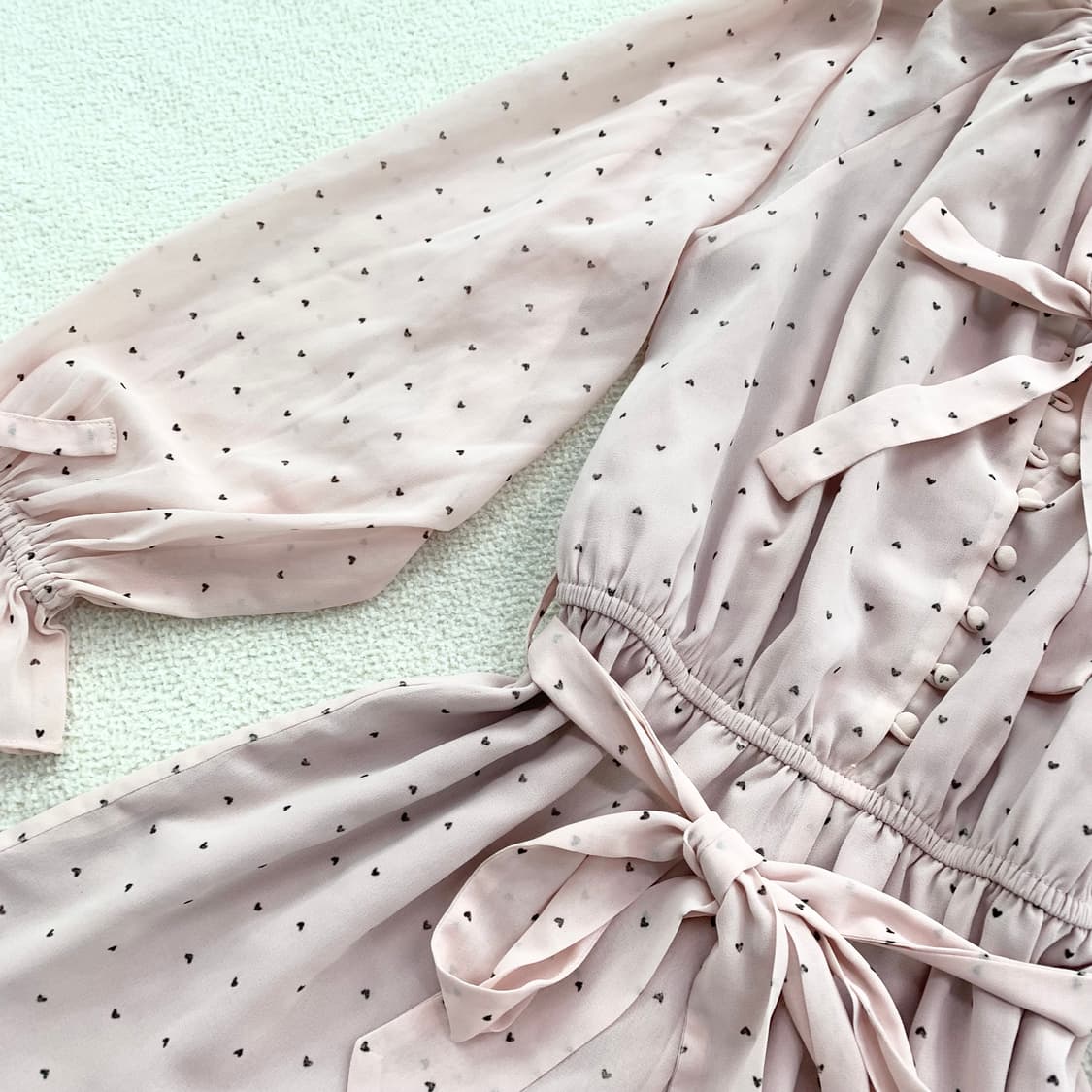 뮤트핑크 ♥ 하트도트 리본 점프슈트 상품이미지5