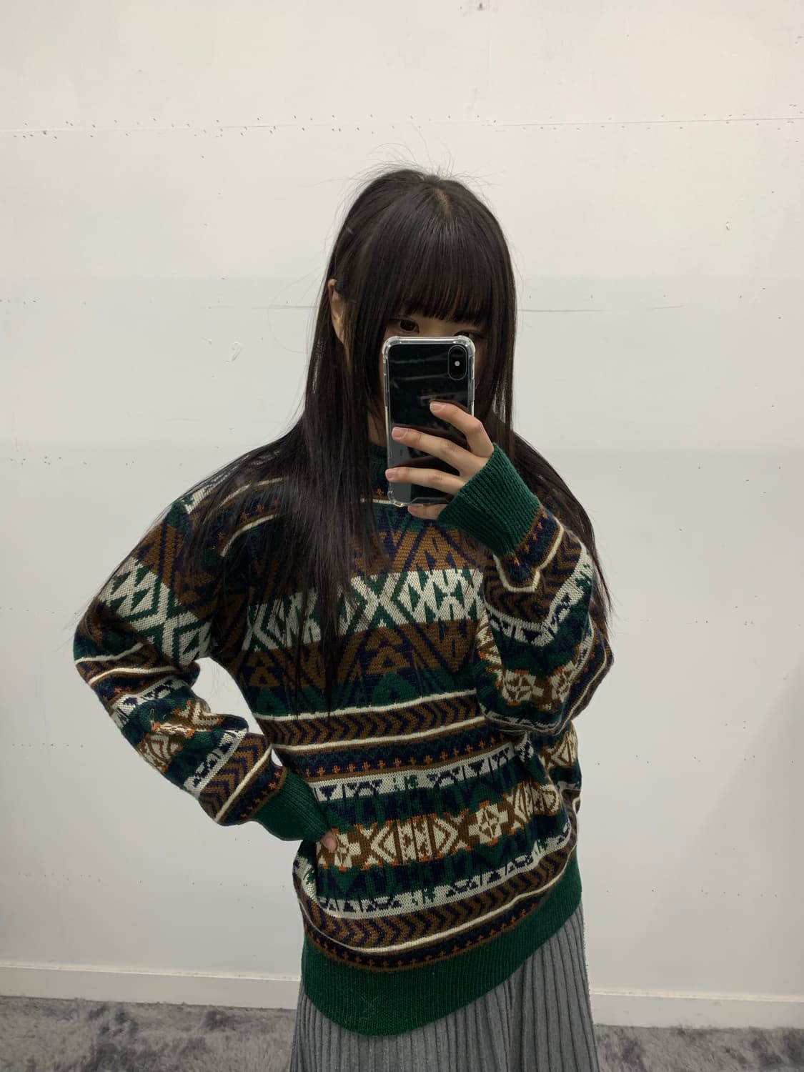 그린 패턴 니트 상품이미지3