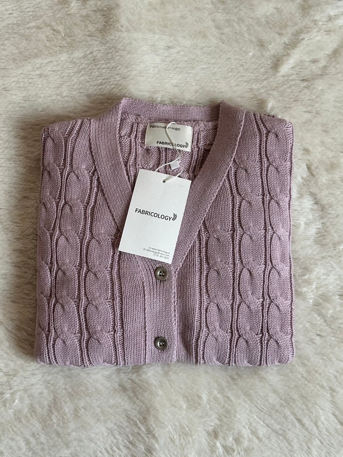 택O) 패브릭컬러지 케이블 버튼 가디건 라벤더 상품이미지4