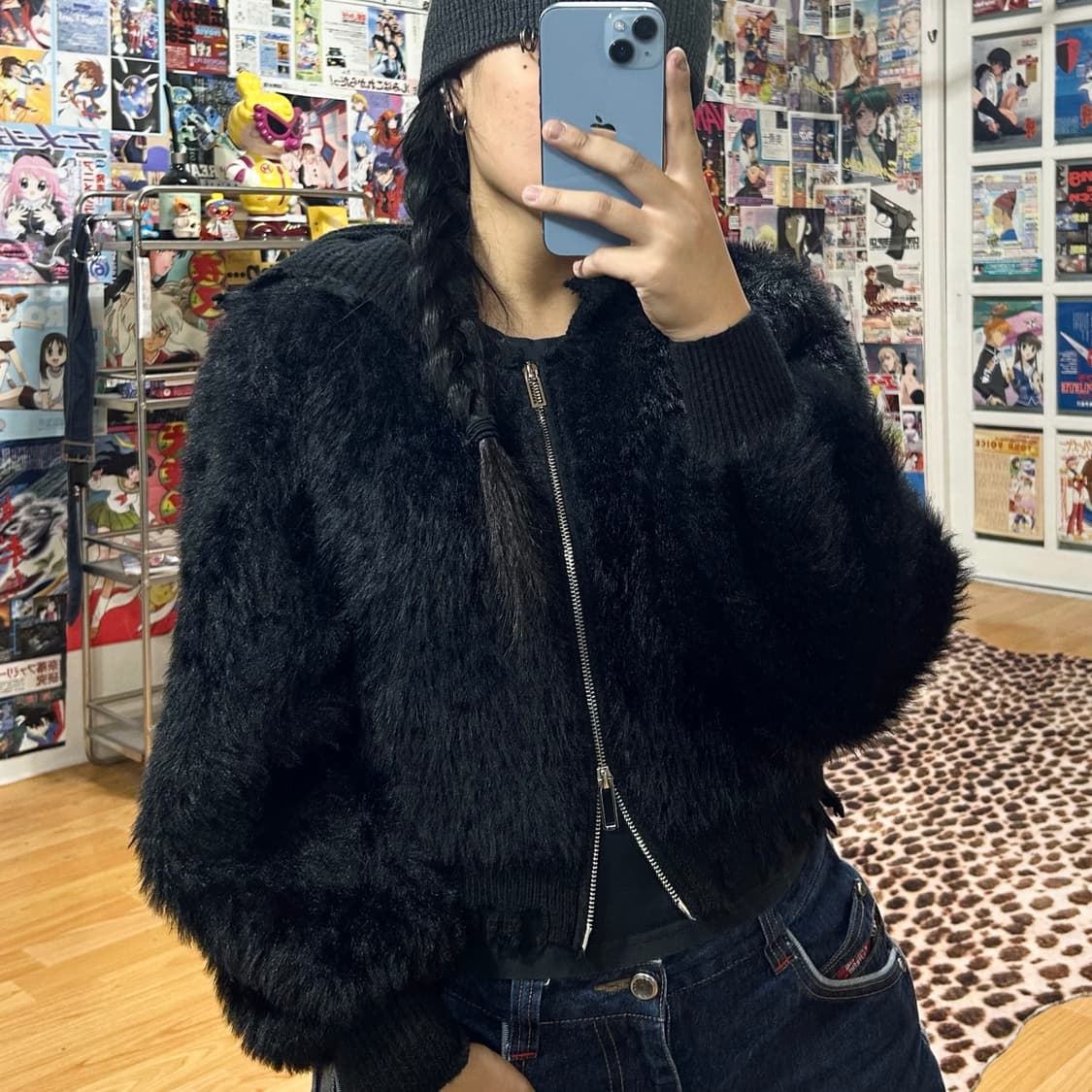 그런지 펑크 퍼 니트 투웨이 후드집업 상품이미지1