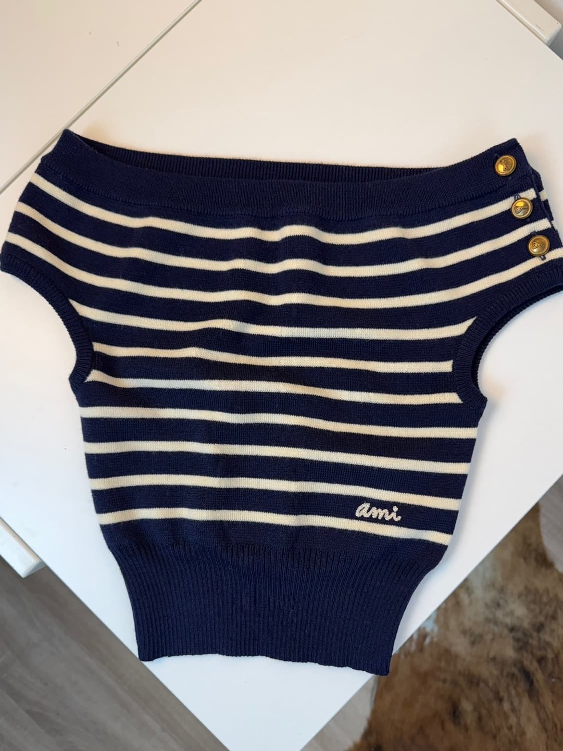 아미 스트라이프 오프 숄더 슬리브리스 상품이미지3