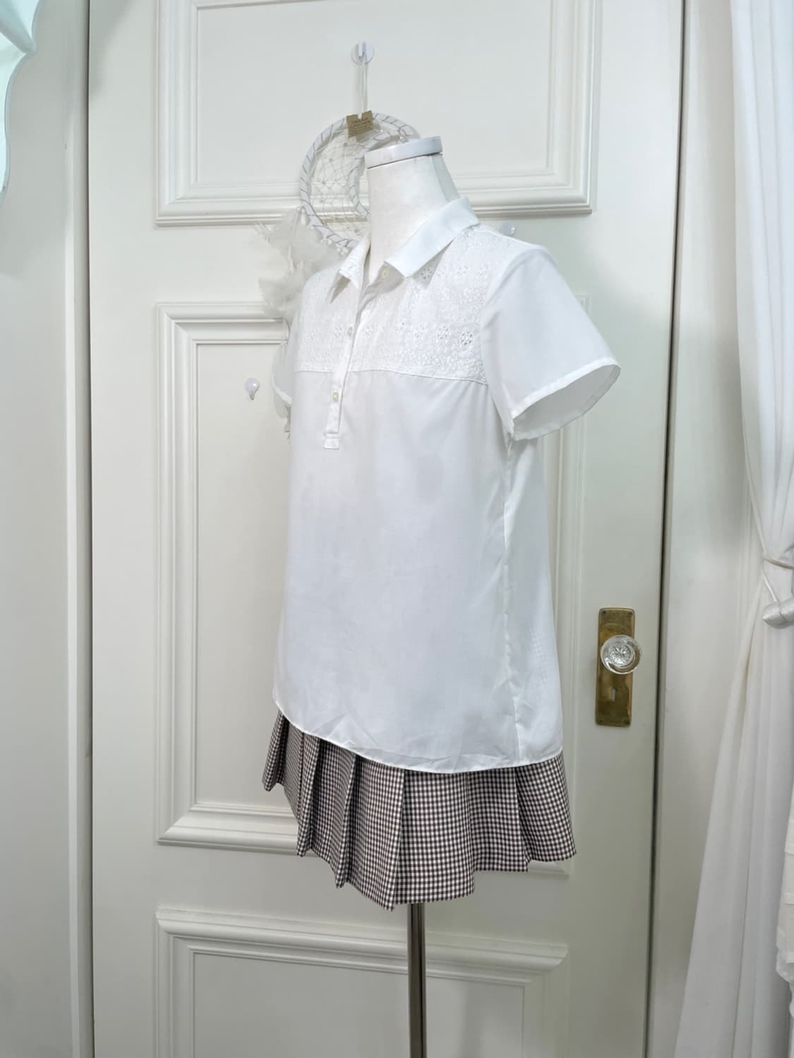 brown gingham check mori skirt(size-S) 상품이미지5