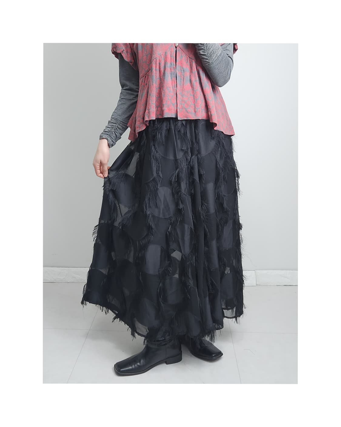 도트 수술 롱 스커트 상품이미지1