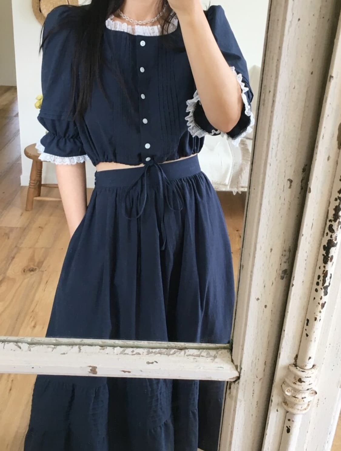 편택포) 미미부티크 마이 페어리 셋업 네이비 새상품 상품이미지4