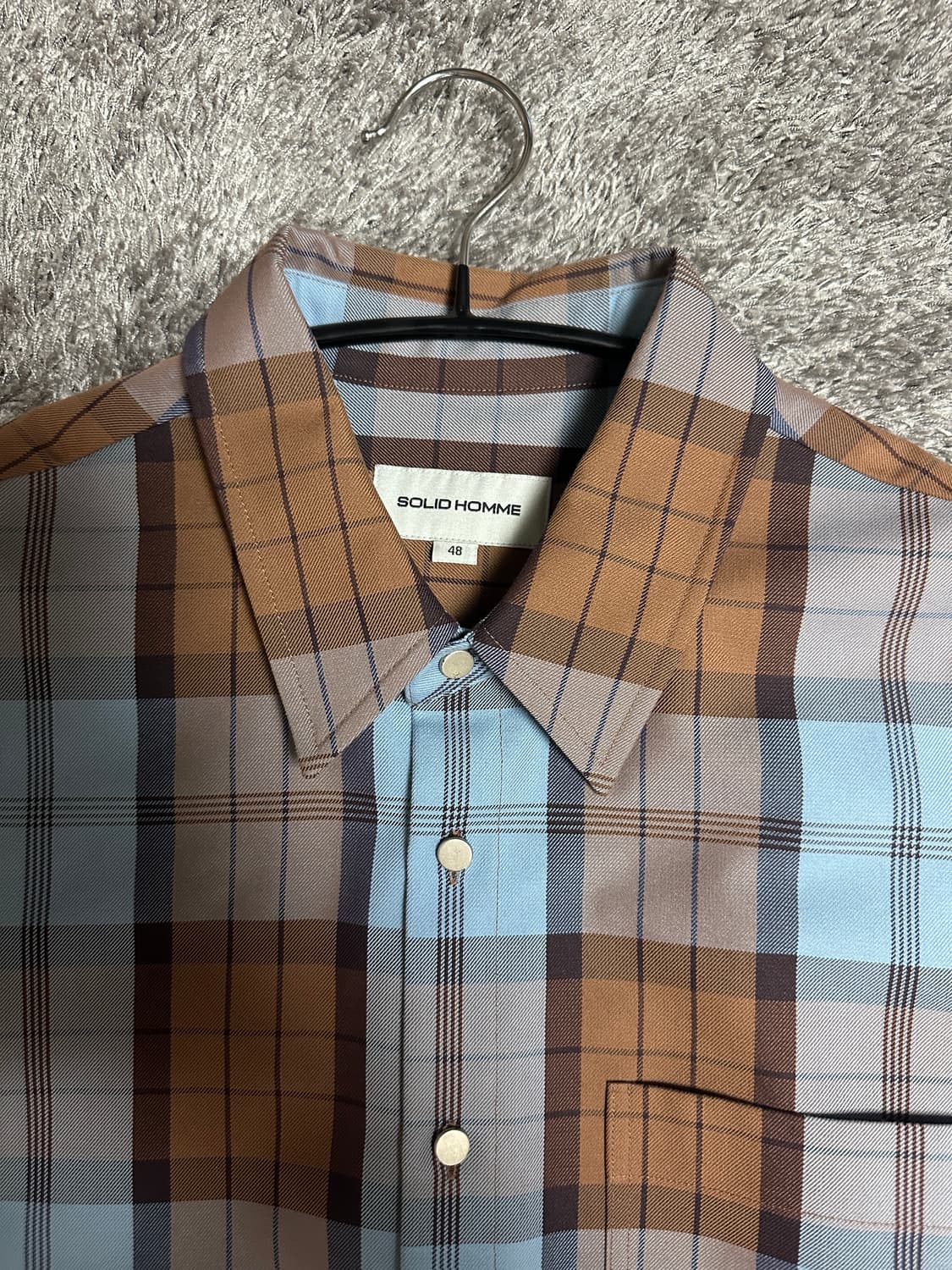 솔리드옴므 체크 셔츠 브라운 블루 48 사이즈 상품이미지2