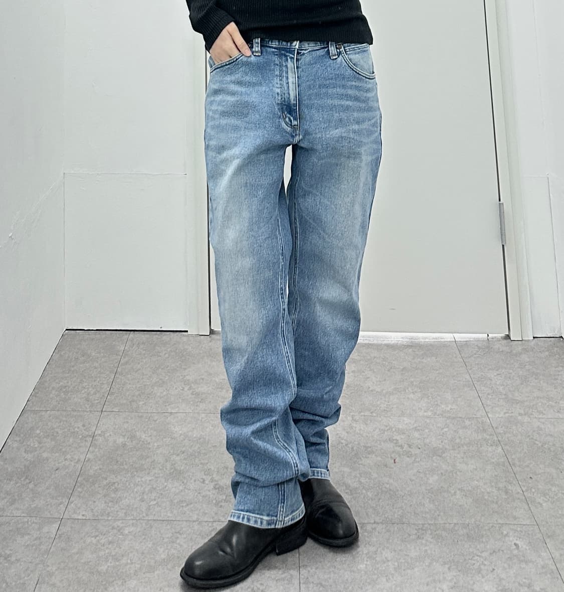 Wrangler brown leather tap denim washing 상품이미지2
