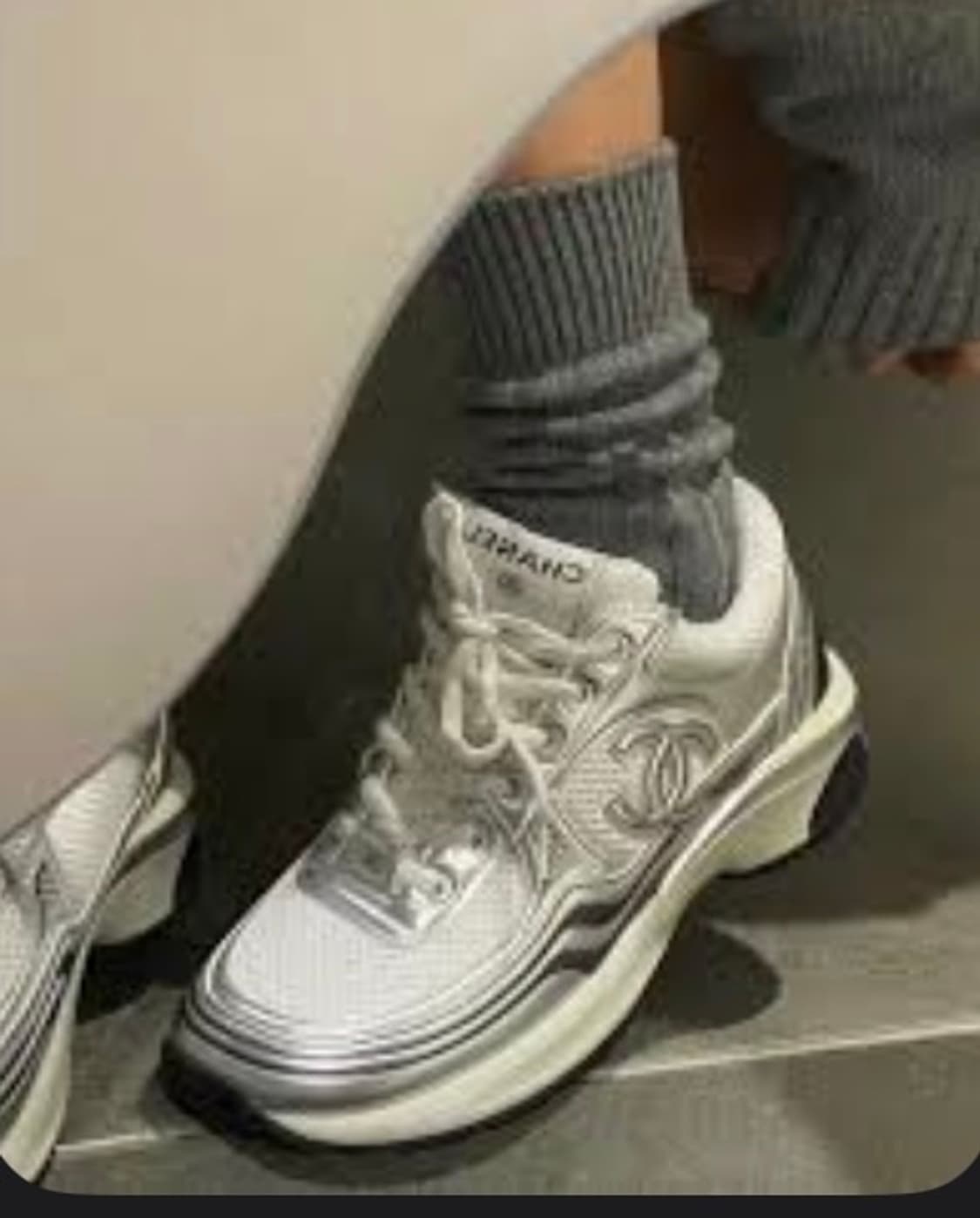 (A/39) / 샤넬 CC로고 크루즈 스니커즈 패브릭 라미네이티드 화이트 상품이미지10