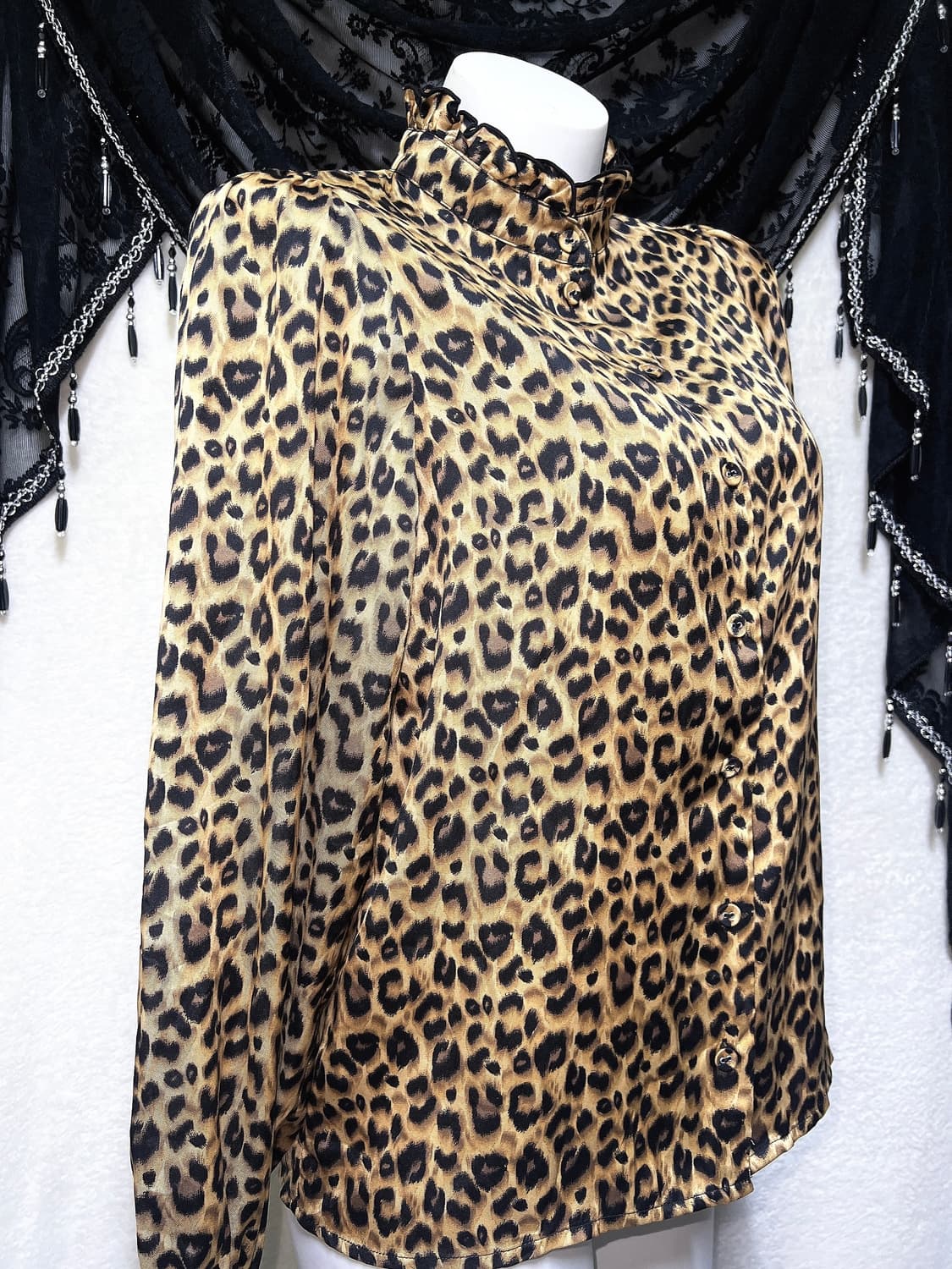 오네갸루 레오파드 호피 애니멀패턴 프릴블라우스 히메 핀터 시부야 헤이세이 상품이미지4