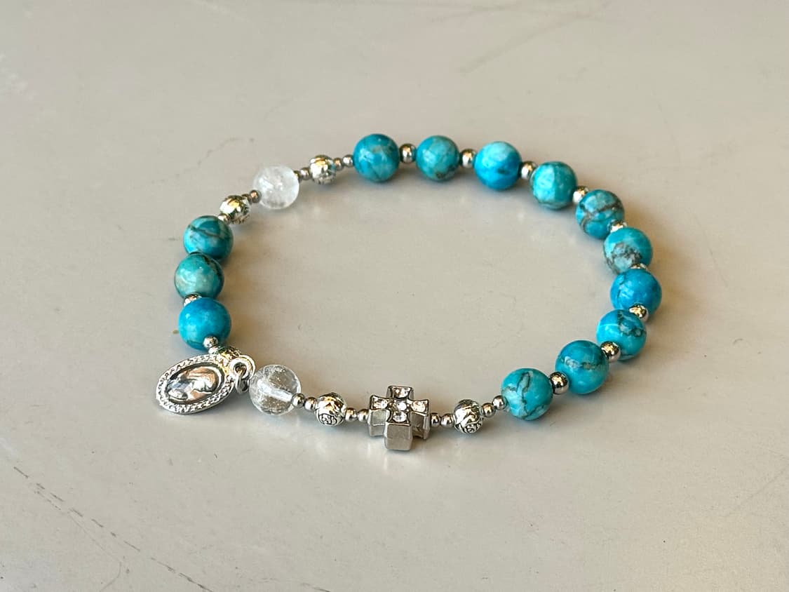 (맞춤) 천연석 터키석 백수정 묵주팔찌 원석팔찌 상품이미지1