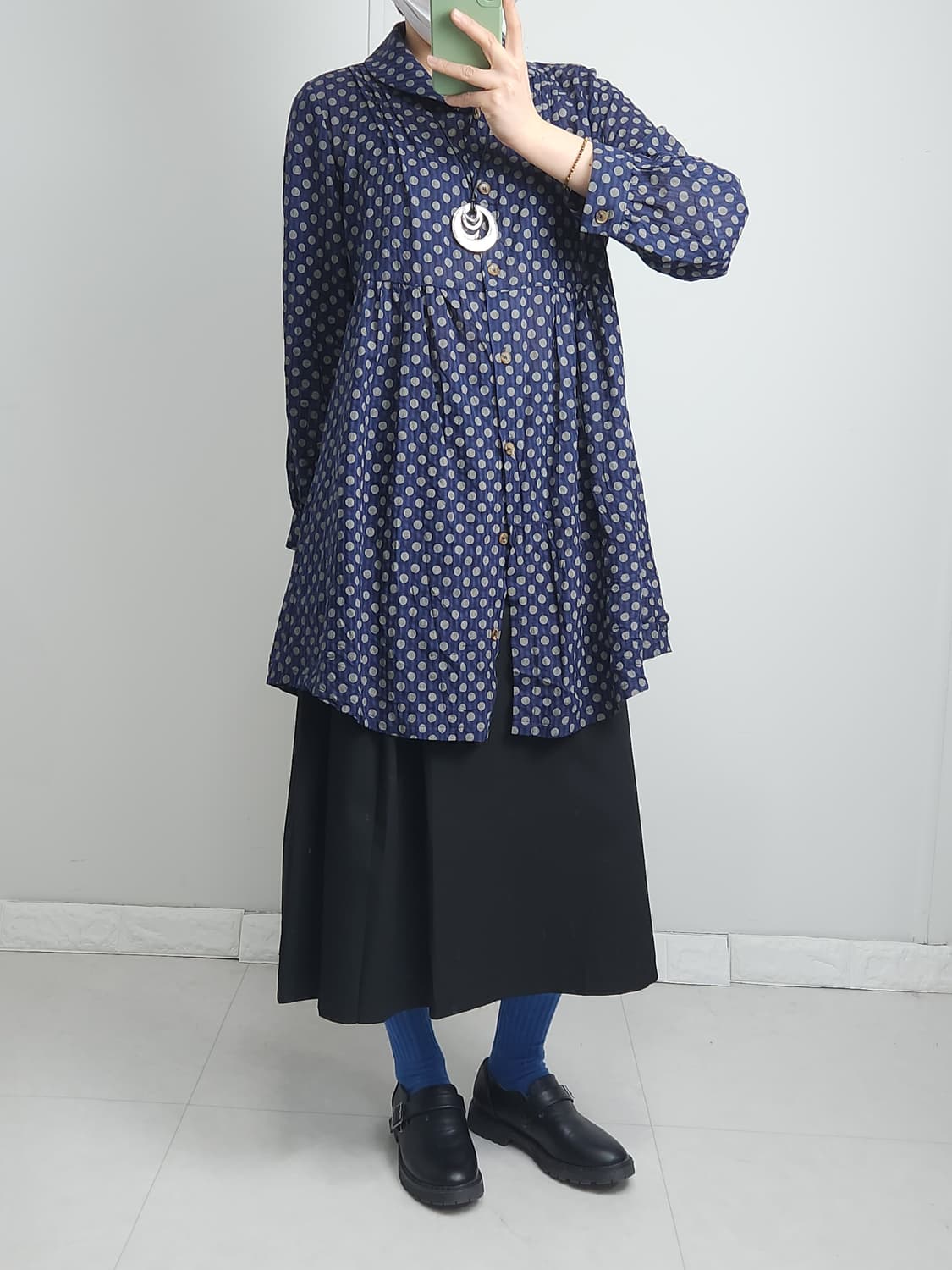 도트 핀턱 롱 블라우스 상품이미지5