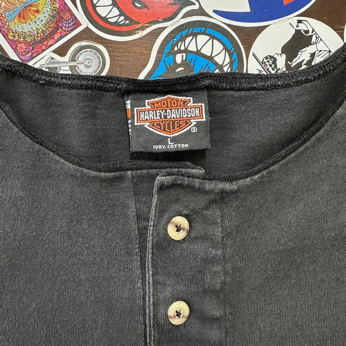 Early 00s USA 할리데이비슨 헨리넥 싱글스티치 티셔츠 L 상품이미지8