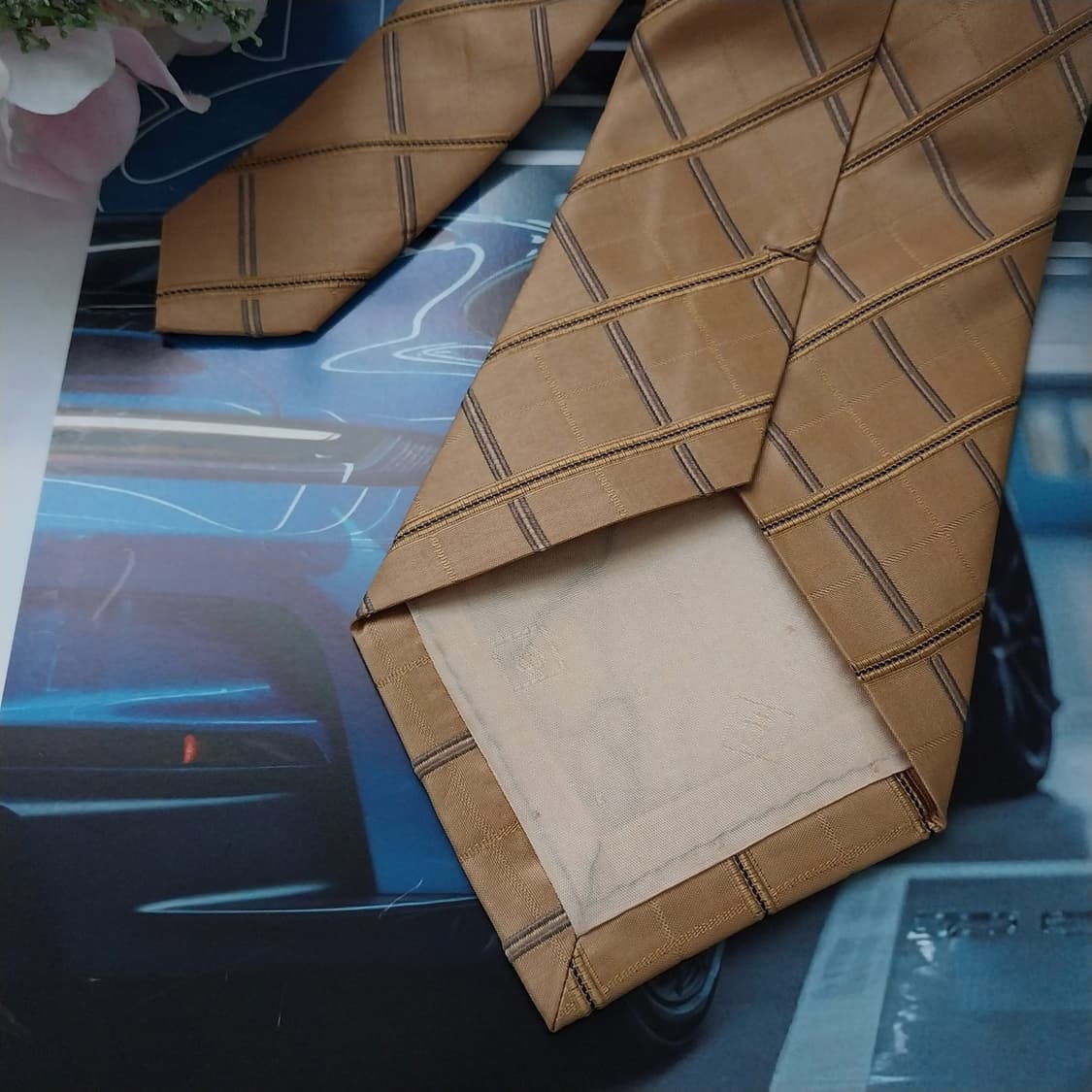 발망 실크 골드 체크 패턴 넥타이 9.6cm A+등급 K1104
 상품이미지6