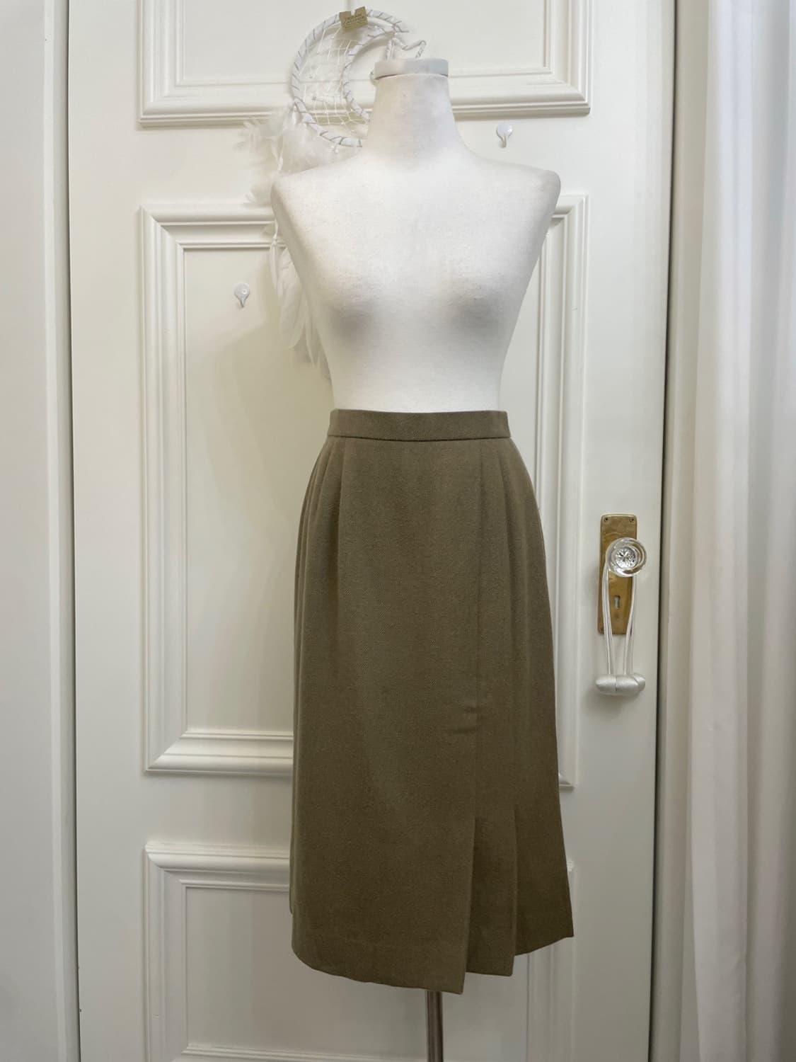 khaki brown twill pleats wool skirt 상품이미지1