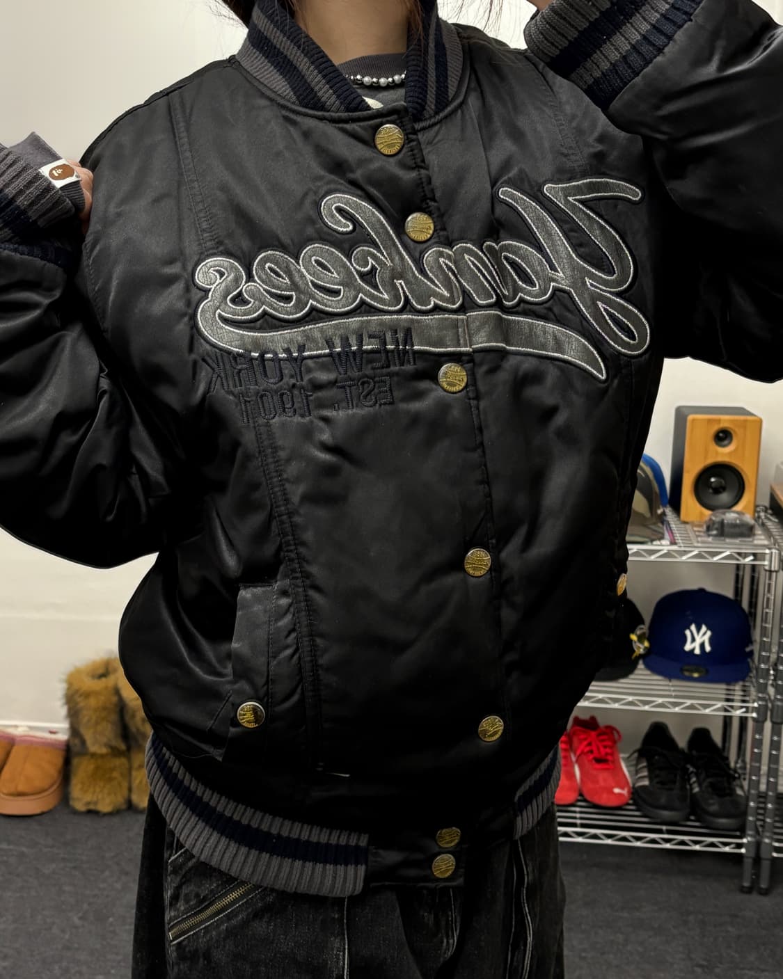 MLB 00s 뉴욕 양키즈 퀼팅 점퍼 블랙 상품이미지1