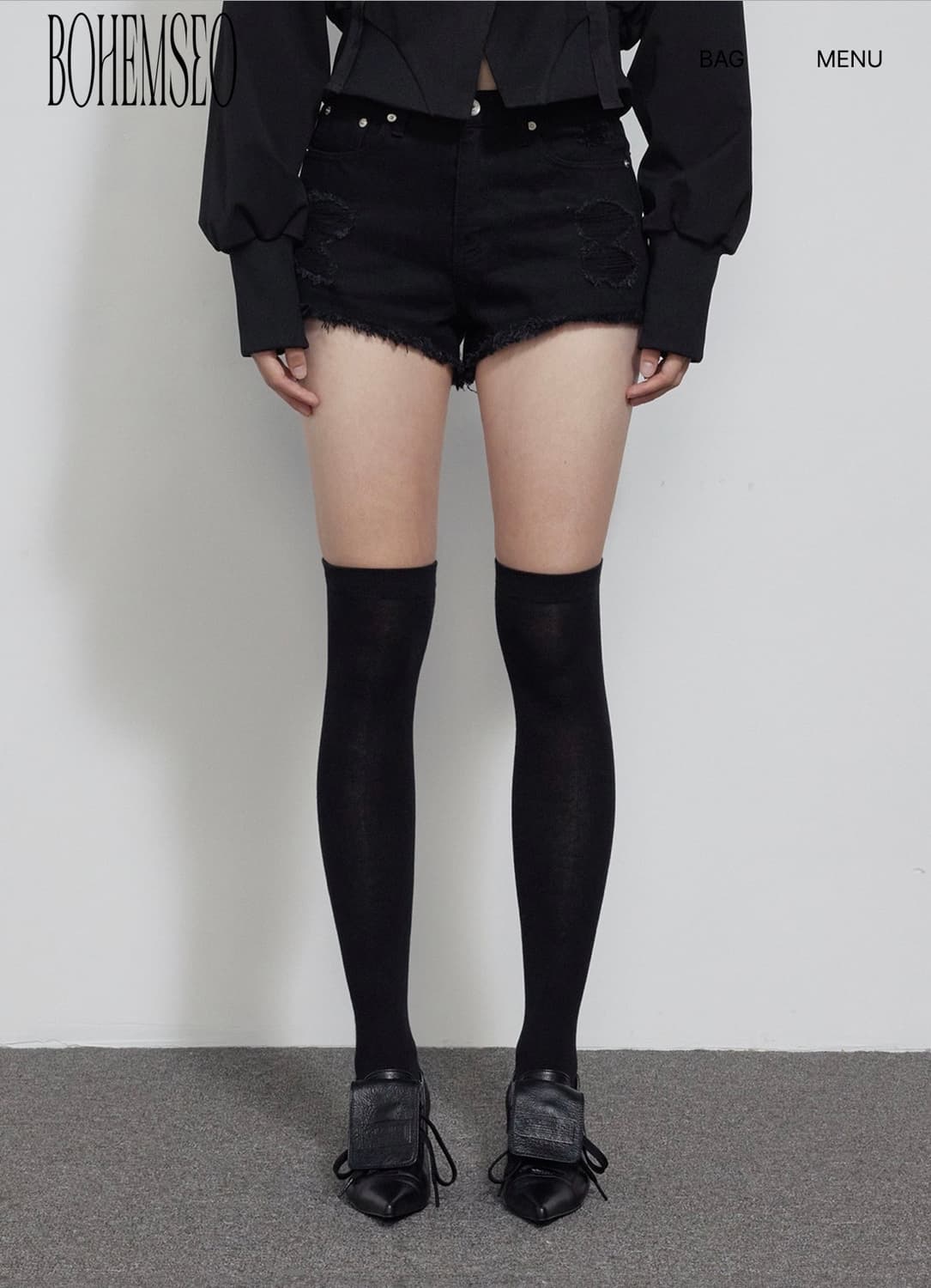 보헤미안서울 데미지 블랙 쇼츠 상품이미지1