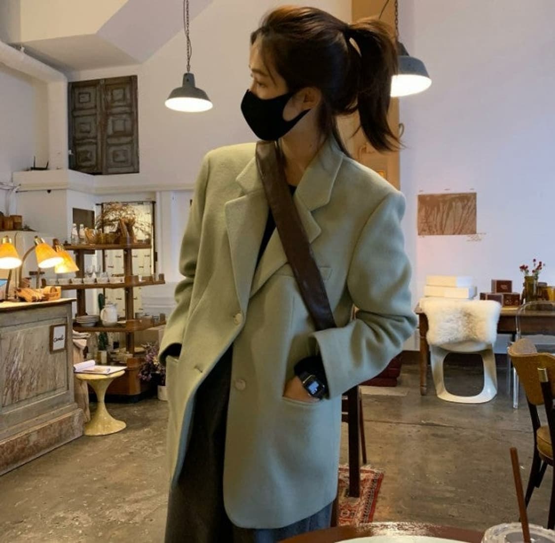 (차정원착용)그로브 노마드 하프울자켓 민트 M 상품이미지2