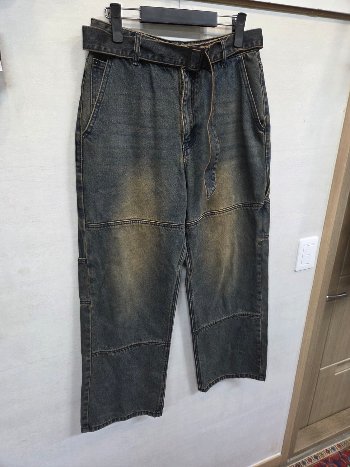 도프제이슨 벨티드 카펜터 녹워싱 데님 와이드팬츠 m 상품이미지6